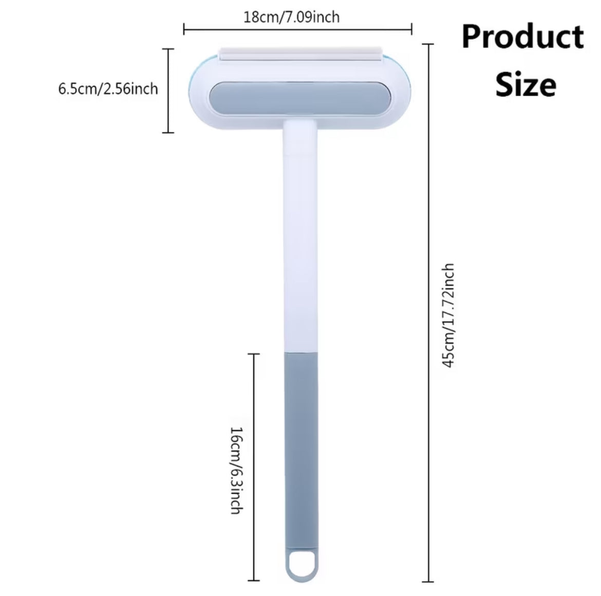 Measurement chart of a cleaning tool with dimensions labeled.