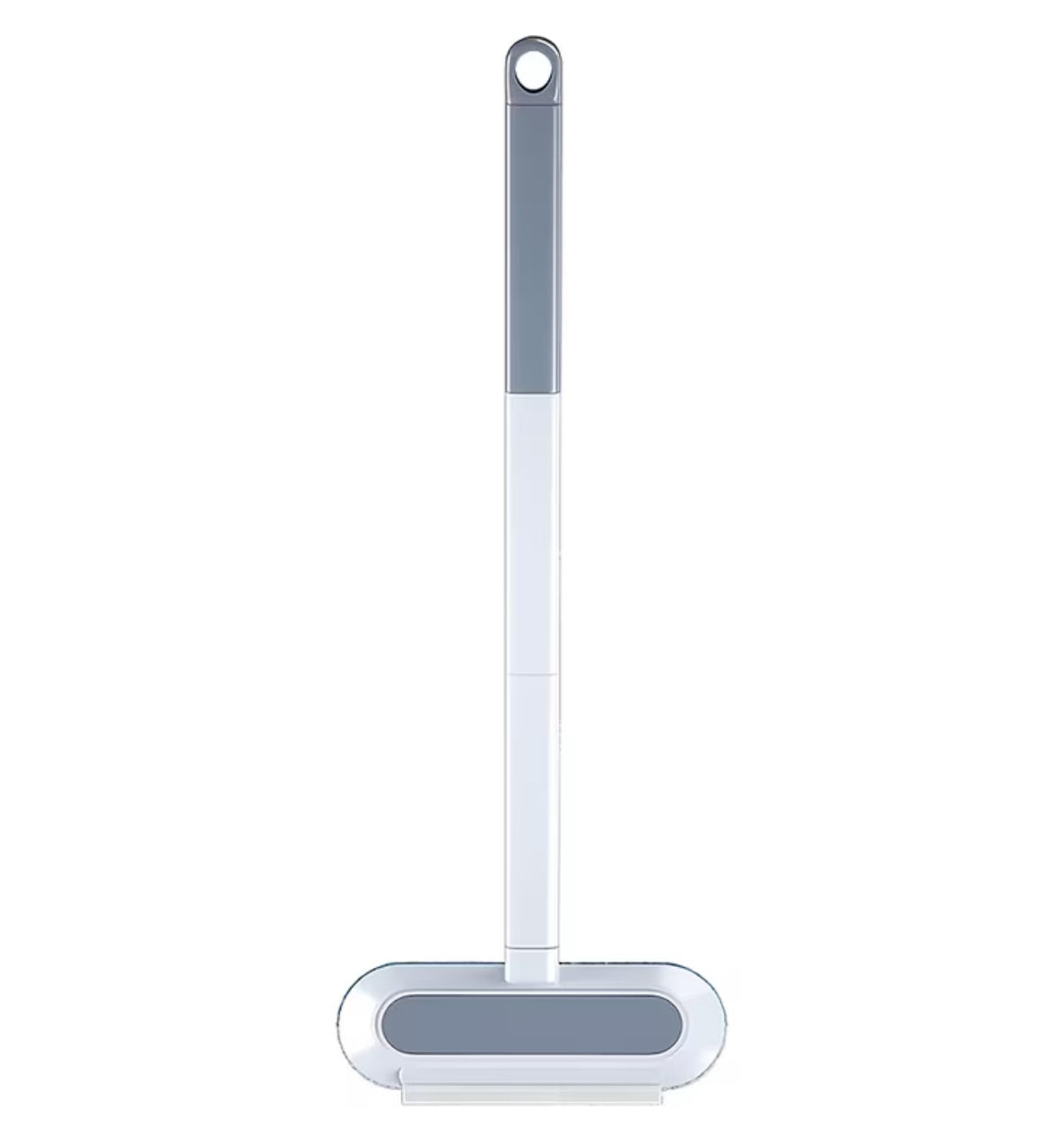 Cleaning brush with a gray handle and white bristle head on a white background